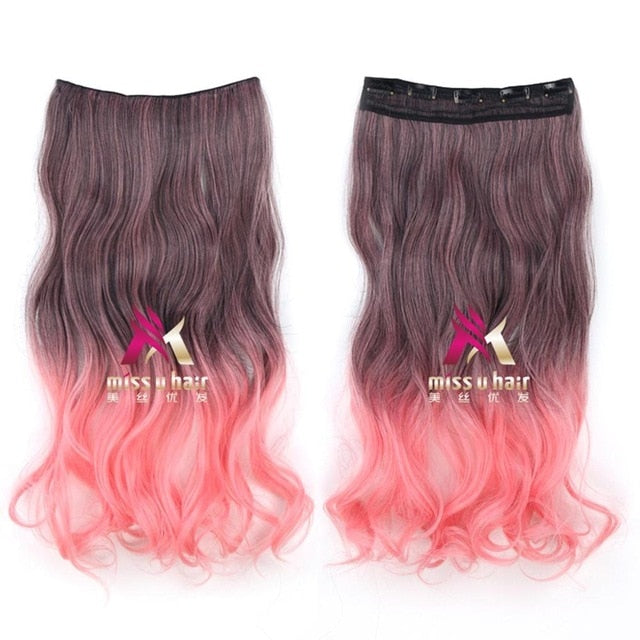 Long Wavy Clip On Hair Extensions Ombre Rainbow