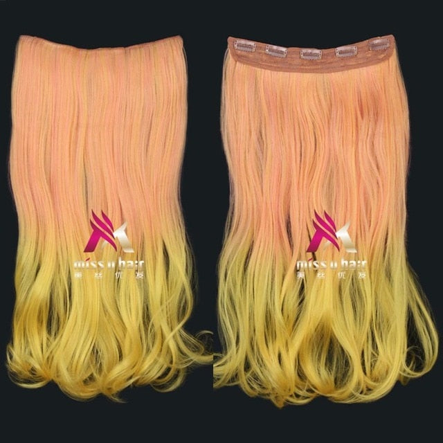Long Wavy Clip On Hair Extensions Ombre Rainbow