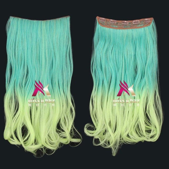 Long Wavy Clip On Hair Extensions Ombre Rainbow