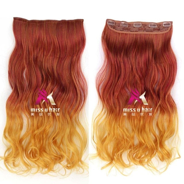 Long Wavy Clip On Hair Extensions Ombre Rainbow