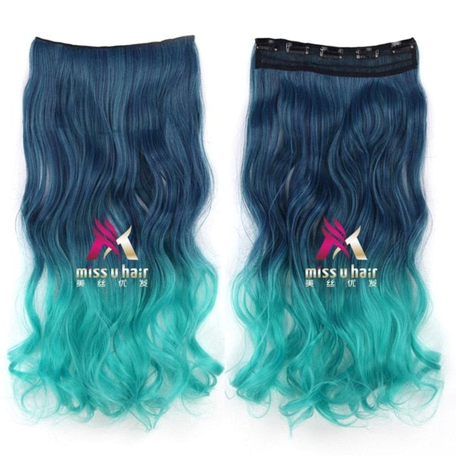 Long Wavy Clip On Hair Extensions Ombre Rainbow