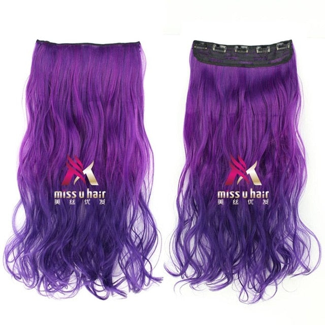 Long Wavy Clip On Hair Extensions Ombre Rainbow