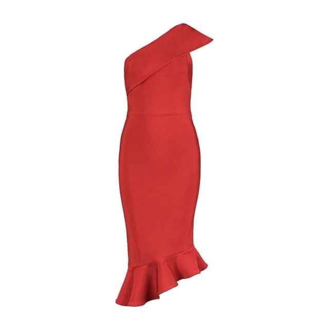 Womens Ruffle One-Shoulder Asymmetric Sheath Dress