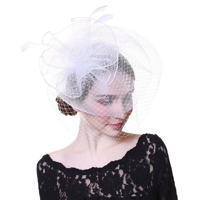 Outtop Fascinators Women Flower Mesh Hat Ribbons And Feathers Headwear