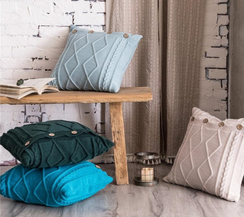 Nordic Solid Pillow Cover Double Cable Knit Diamond Cover