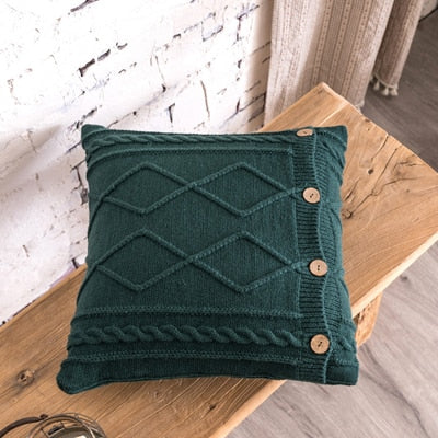 Nordic Solid Pillow Cover Double Cable Knit Diamond Cover