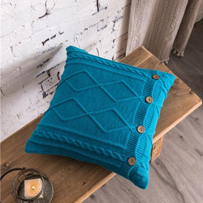 Nordic Solid Pillow Cover Double Cable Knit Diamond Cover