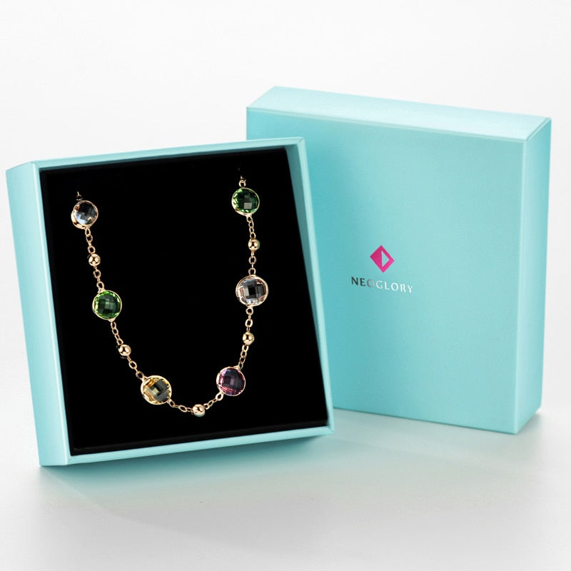 Colorful Choker Chain Long Necklace Crystals from Swarovski