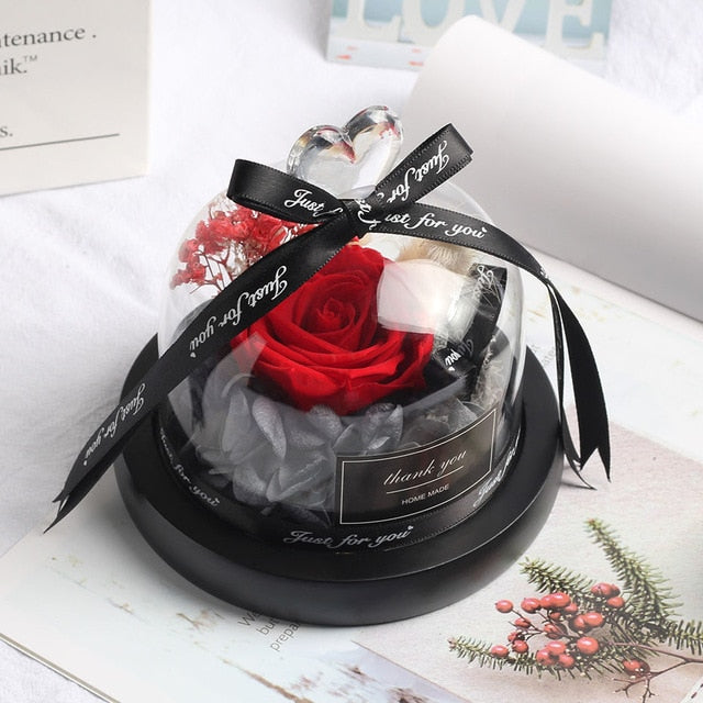 Rainbow Glass Dome Rose LED Beauty Beast Preserved Rose