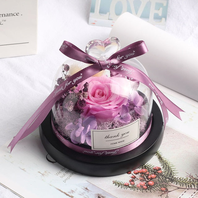 Rainbow Glass Dome Rose LED Beauty Beast Preserved Rose