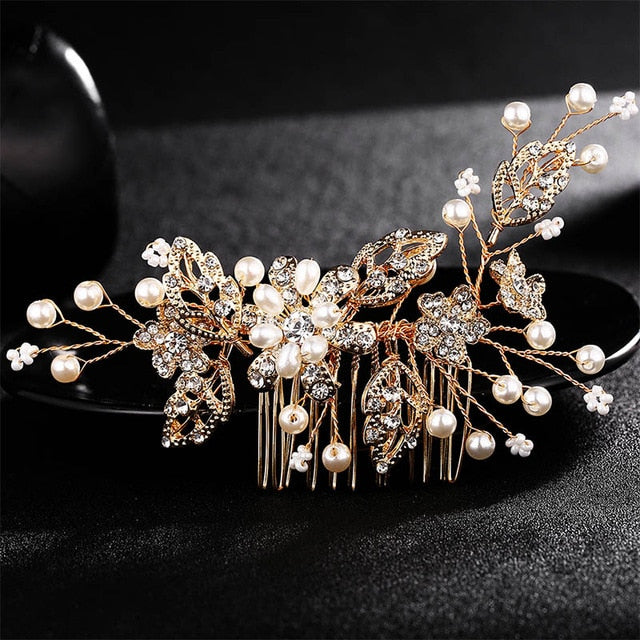 Wedding Crystals Pearls Hair Comb