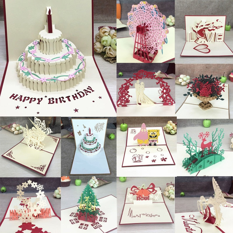 Birthday Love Postcard Greeting 3D Pop Up Cards