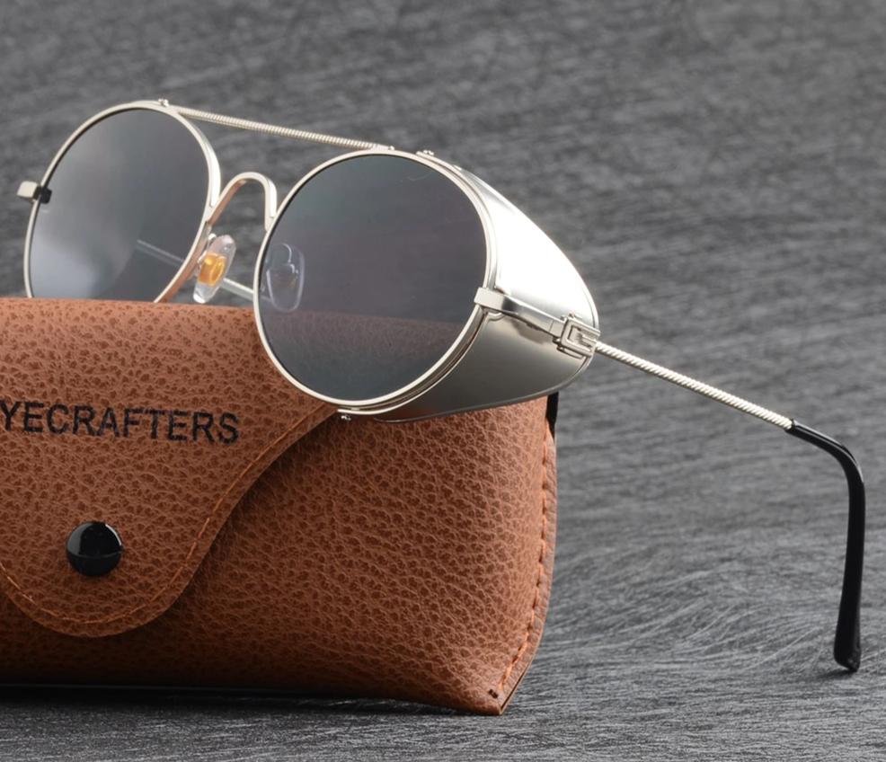 Gothic Steampunk Side Shield Round Sunglasses