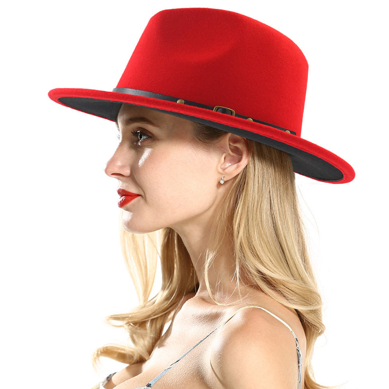 Black And Red Patchwork Wool Fedora Hat