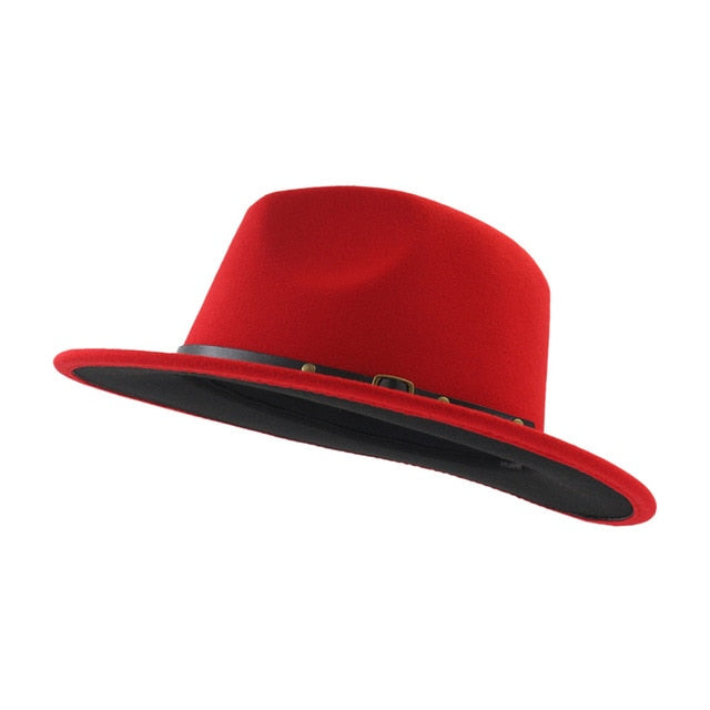 Black And Red Patchwork Wool Fedora Hat