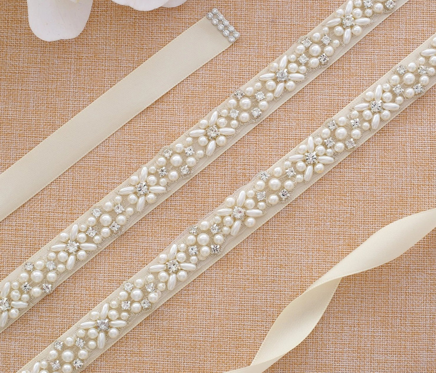 Crystal Pearl Bridal Belt Sash Ribbon