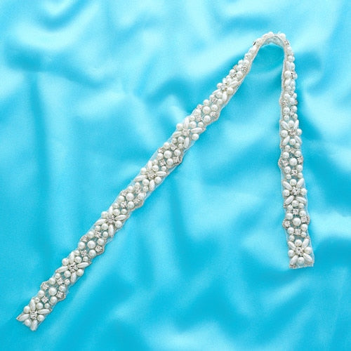 Crystal Pearl Bridal Belt Sash Ribbon