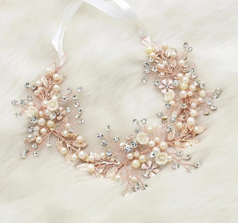 Rose Gold Pearl Crystal Hairband