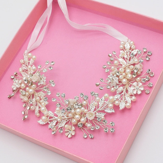 Rose Gold Pearl Crystal Hairband