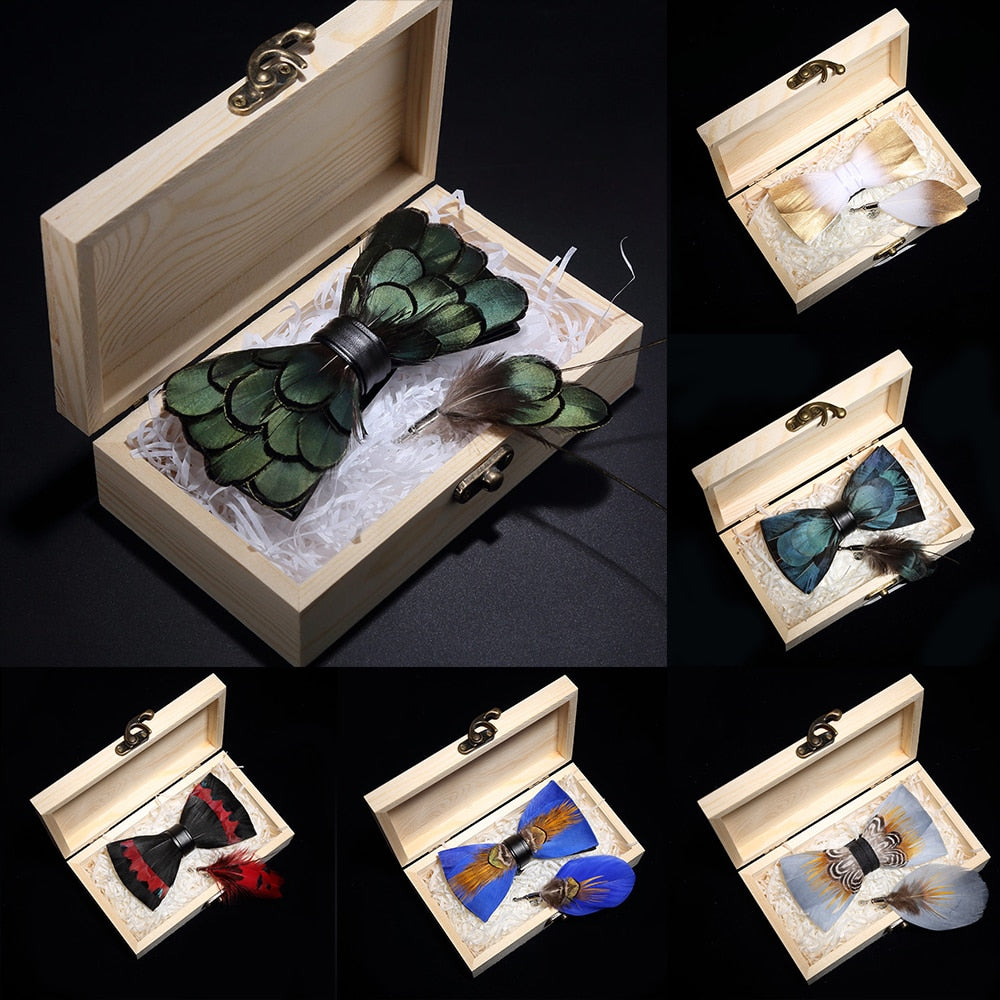 Feather Bowtie Wooden Gift Box Set