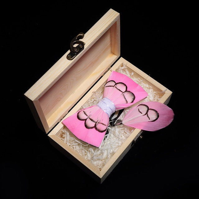 Feather Bowtie Wooden Gift Box Set
