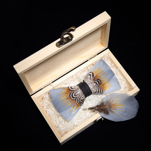 Feather Bowtie Wooden Gift Box Set