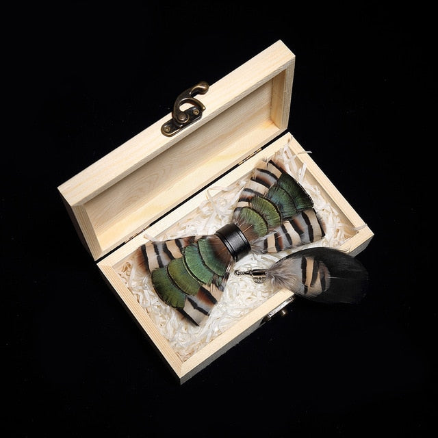 Feather Bowtie Wooden Gift Box Set