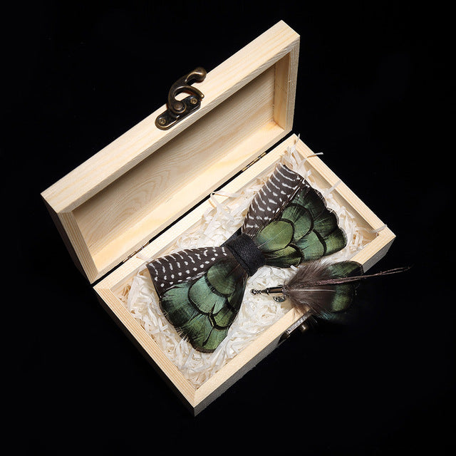 Feather Bowtie Wooden Gift Box Set