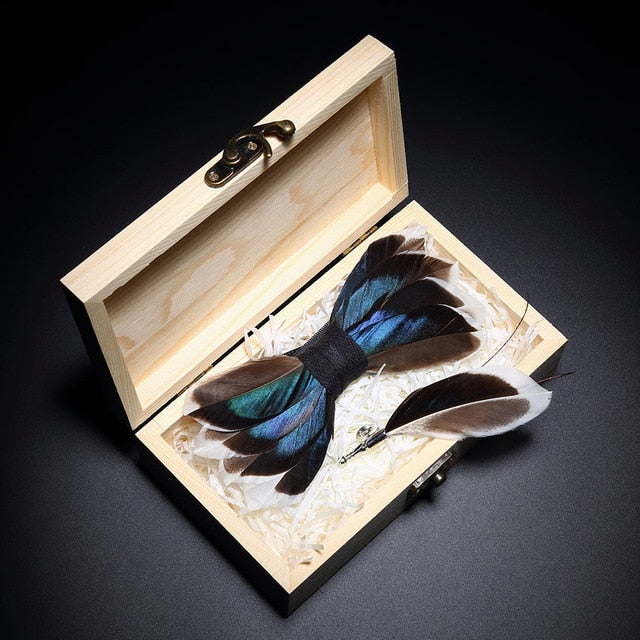 Feather Bowtie Wooden Gift Box Set