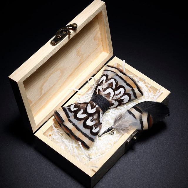 Feather Bowtie Wooden Gift Box Set