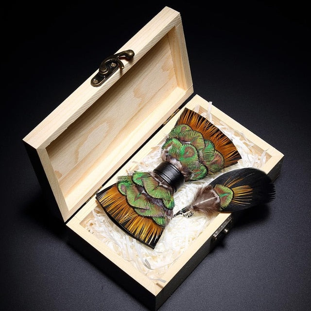 Feather Bowtie Wooden Gift Box Set