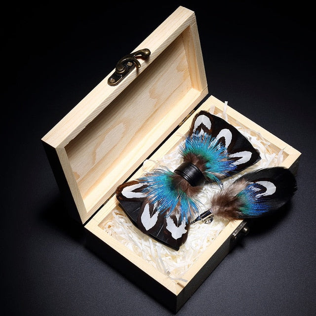 Feather Bowtie Wooden Gift Box Set
