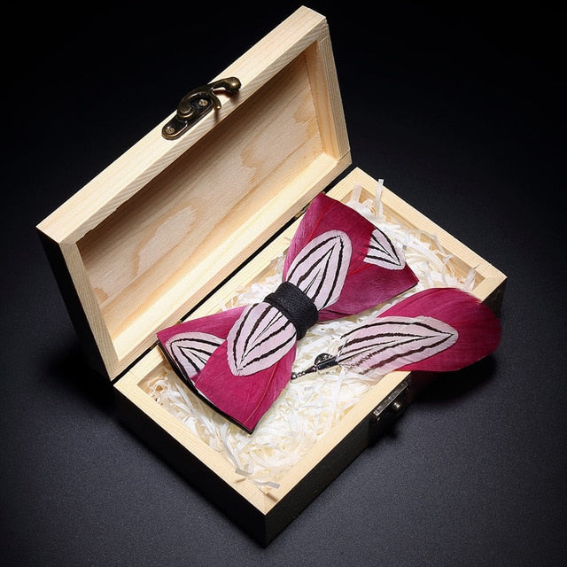 Feather Bowtie Wooden Gift Box Set