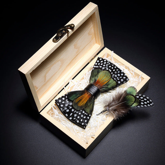 Feather Bowtie Wooden Gift Box Set