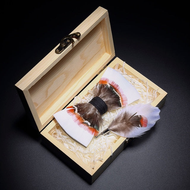 Feather Bowtie Wooden Gift Box Set