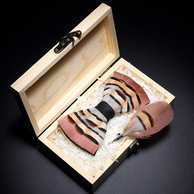 Feather Bowtie Wooden Gift Box Set