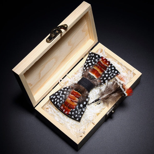 Feather Bowtie Wooden Gift Box Set