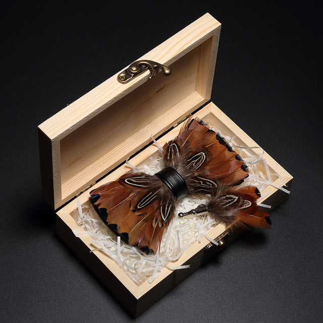 Feather Bowtie Wooden Gift Box Set