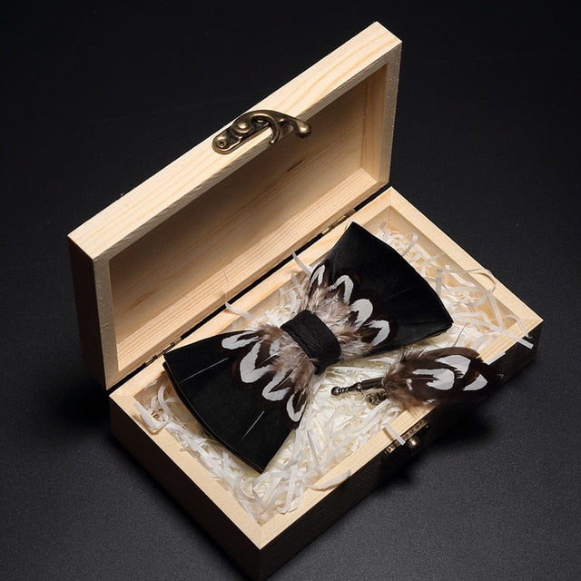 Feather Bowtie Wooden Gift Box Set