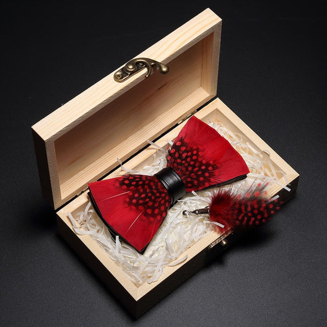 Feather Bowtie Wooden Gift Box Set