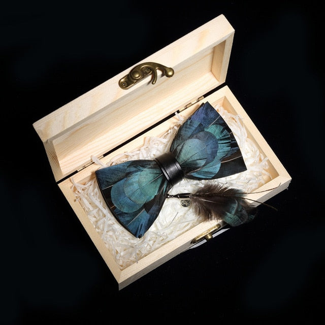 Feather Bowtie Wooden Gift Box Set