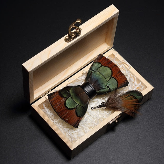 Feather Bowtie Wooden Gift Box Set