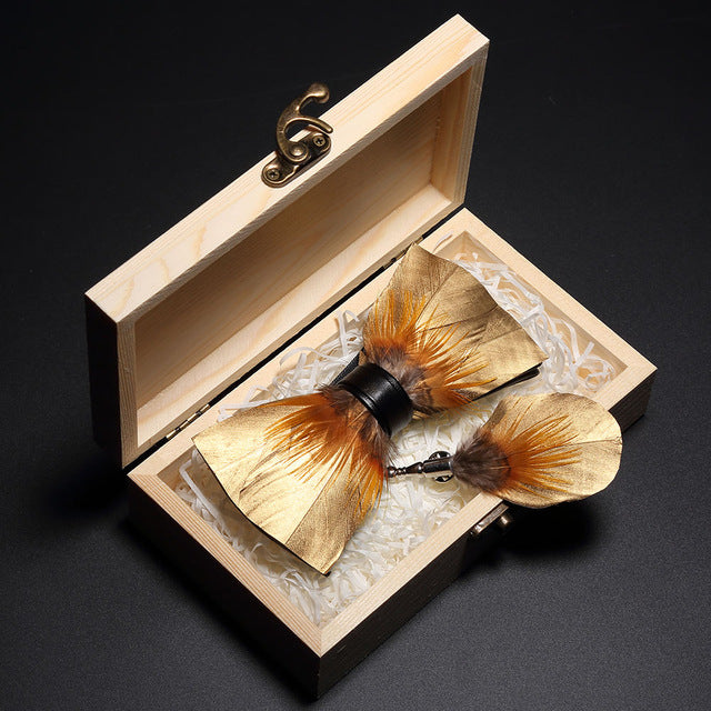 Feather Bowtie Wooden Gift Box Set