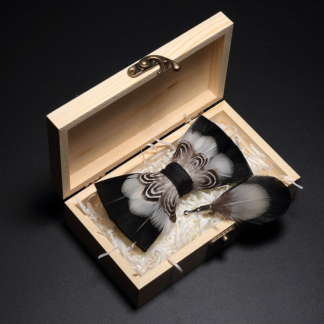 Feather Bowtie Wooden Gift Box Set