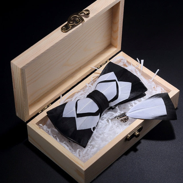 Feather Bowtie Wooden Gift Box Set