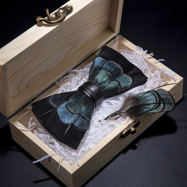 Feather Bowtie Wooden Gift Box Set