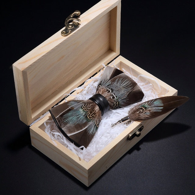 Feather Bowtie Wooden Gift Box Set