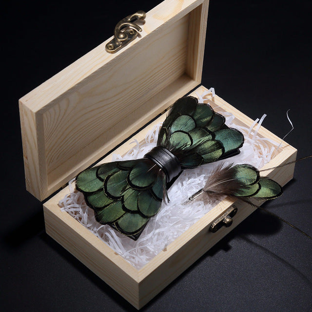Feather Bowtie Wooden Gift Box Set