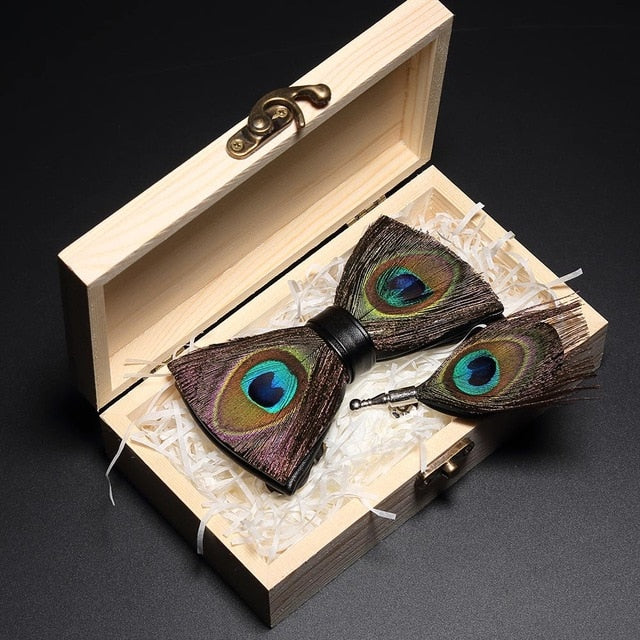Feather Bowtie Wooden Gift Box Set