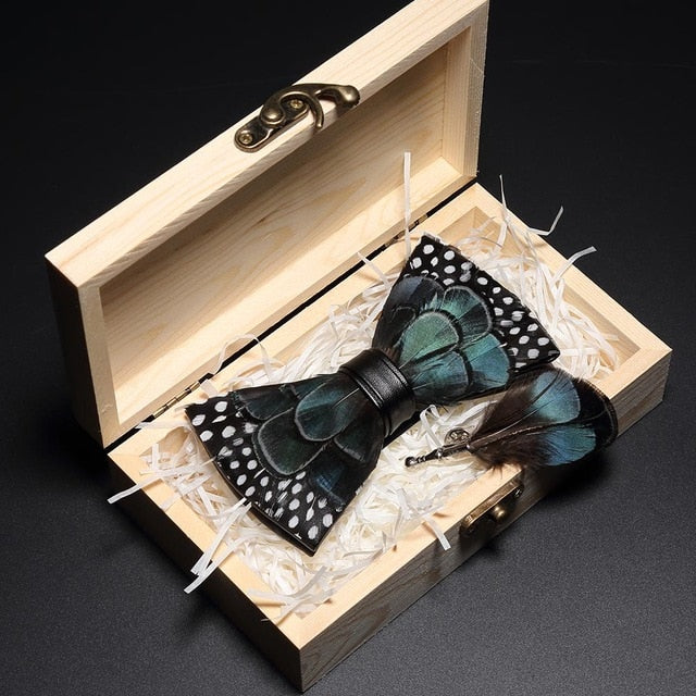 Feather Bowtie Wooden Gift Box Set